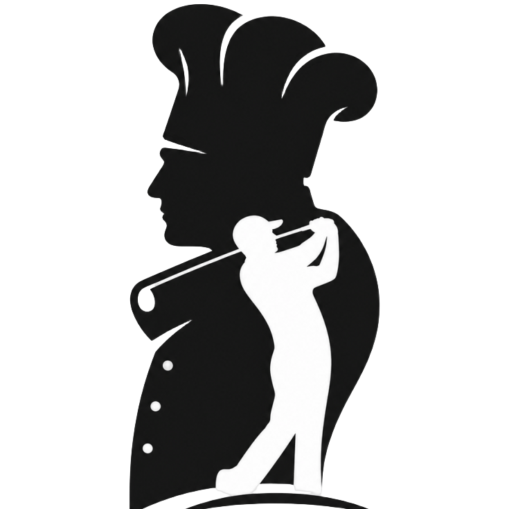 Remove the background from the existing square image of the Patrick's Putts & Pans logo, leaving only the logo elements on a transparent background, optimized for use on a website.