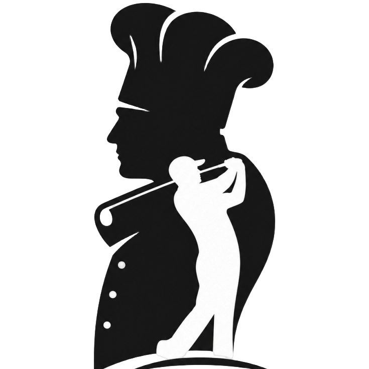 Remove the background from the existing square image of the Patrick's Putts & Pans logo, leaving only the logo elements on a transparent background, optimized for use on a website.